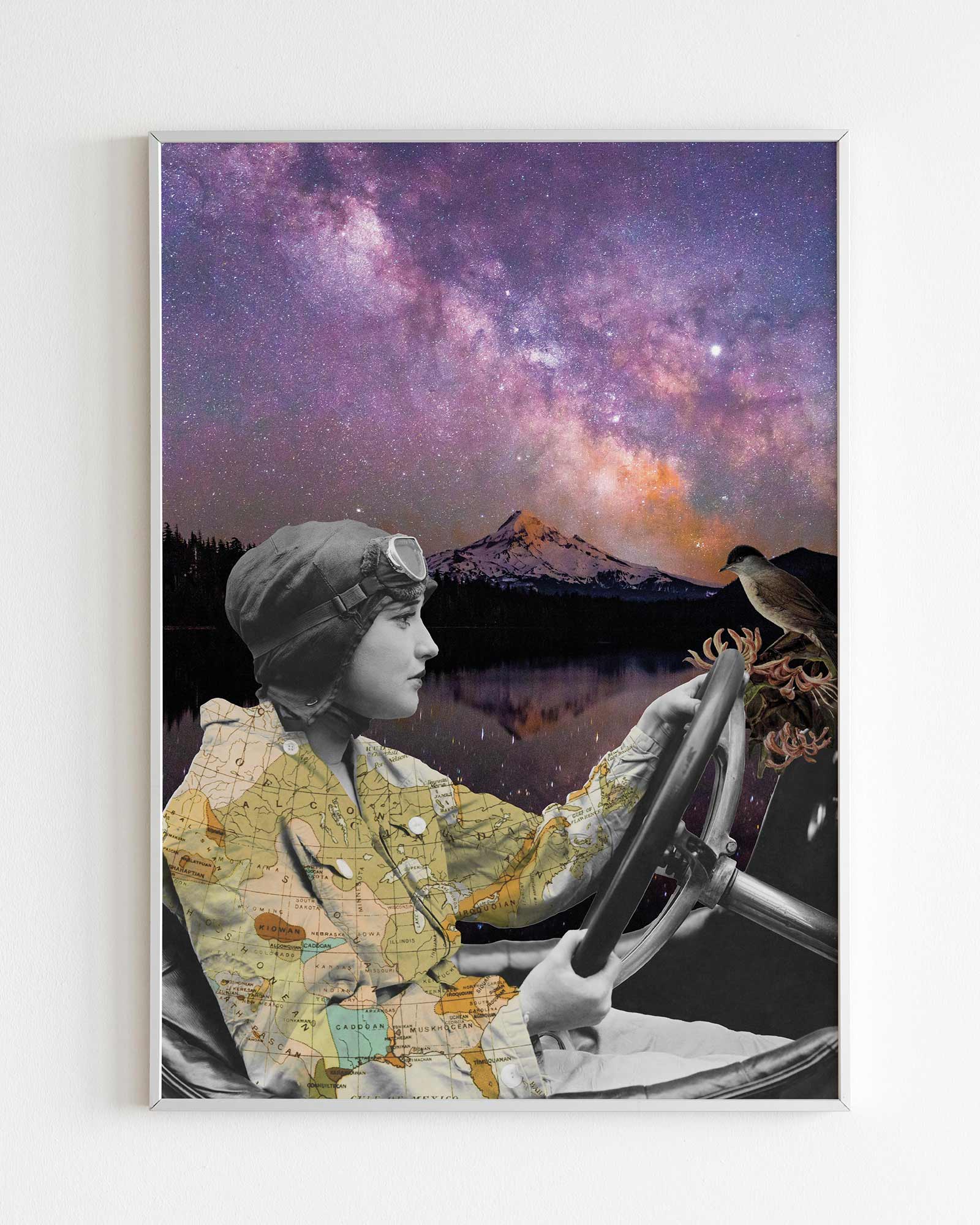 collage vintage chica conduciendo